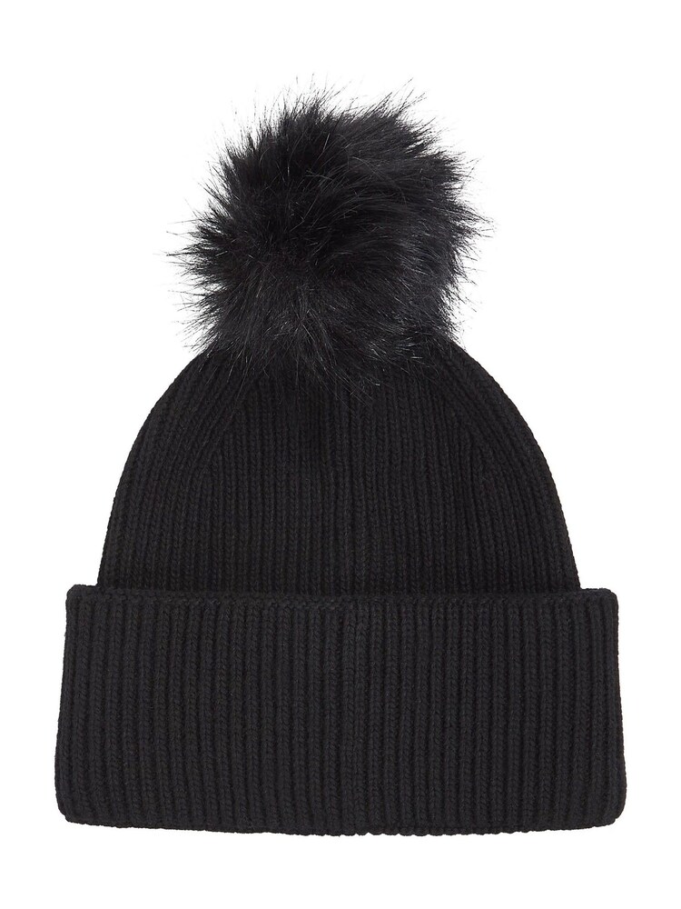 Tommy Hilfiger Black Pom Pom Beanie With Cashmere - Image 2 of 3 Tommy Hilfiger Black Pom Pom Beanie With Cashmere - Image 2 of 3