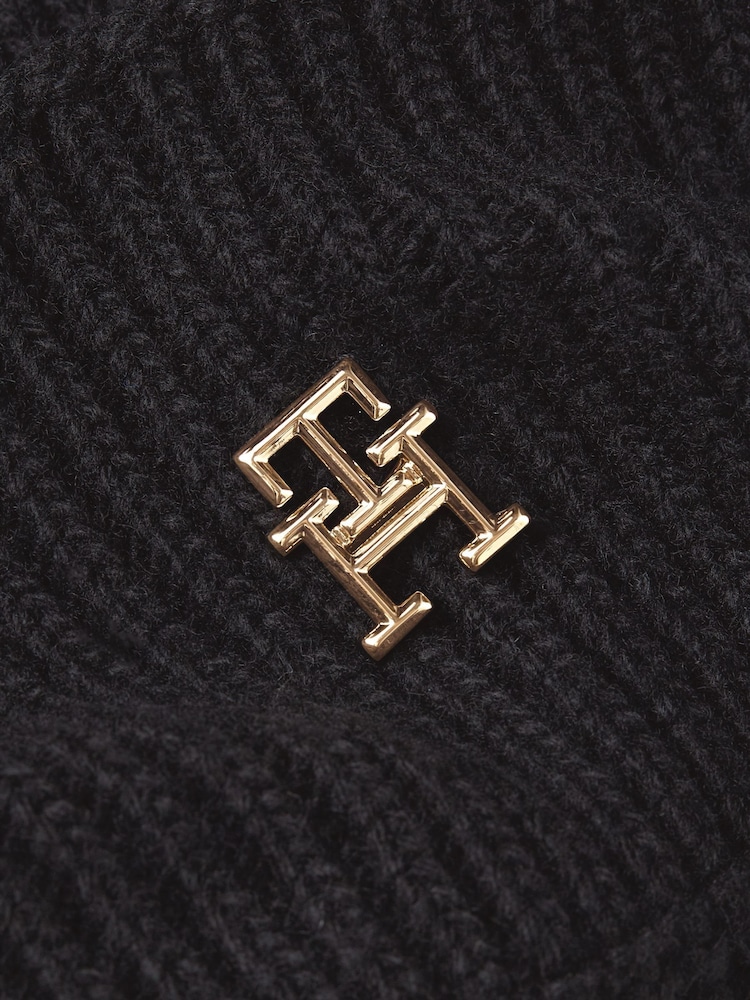 Tommy Hilfiger Black Pom Pom Beanie With Cashmere - Image 3 of 3