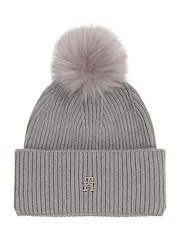 Tommy Hilfiger Grey Pom Pom Beanie With Cashmere - Image 1 of 3