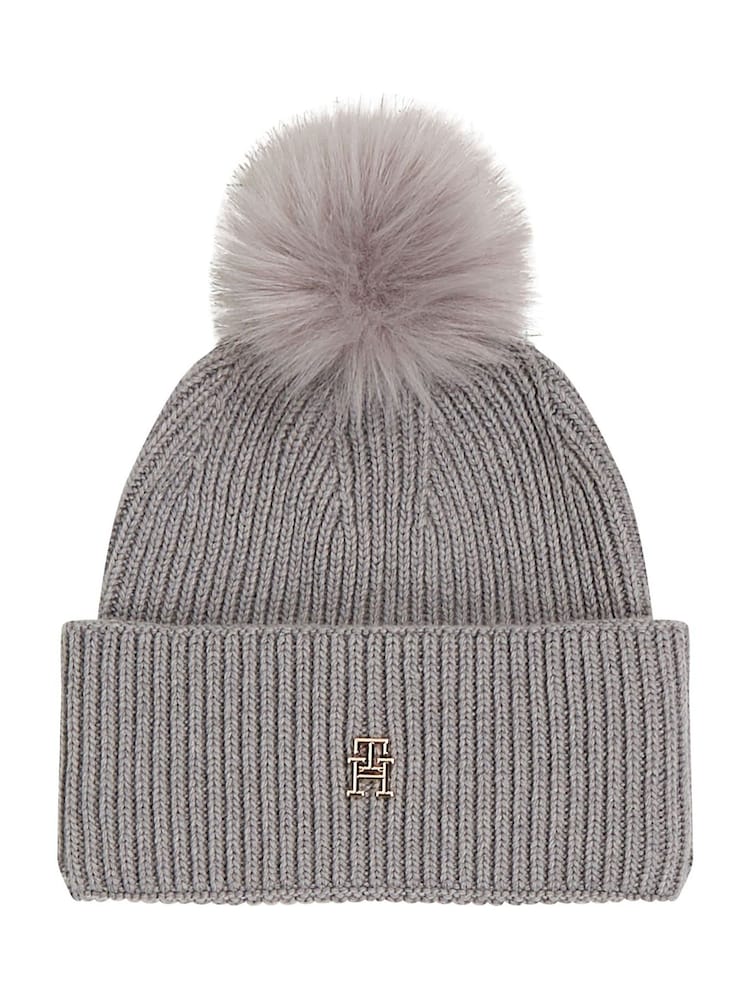 Tommy Hilfiger Grey Pom Pom Beanie With Cashmere - Image 1 of 3
