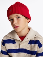 Tommy Hilfiger Red 100% Cotton Pom Pom Beanie - Image 1 of 5