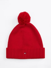 Tommy Hilfiger Red 100% Cotton Pom Pom Beanie - Image 3 of 5