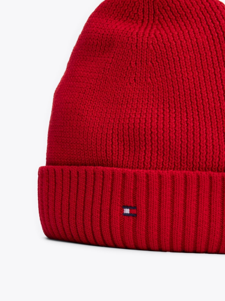 Tommy Hilfiger Red 100% Cotton Pom Pom Beanie - Image 4 of 5