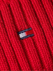 Tommy Hilfiger Red 100% Cotton Pom Pom Beanie - Image 5 of 5
