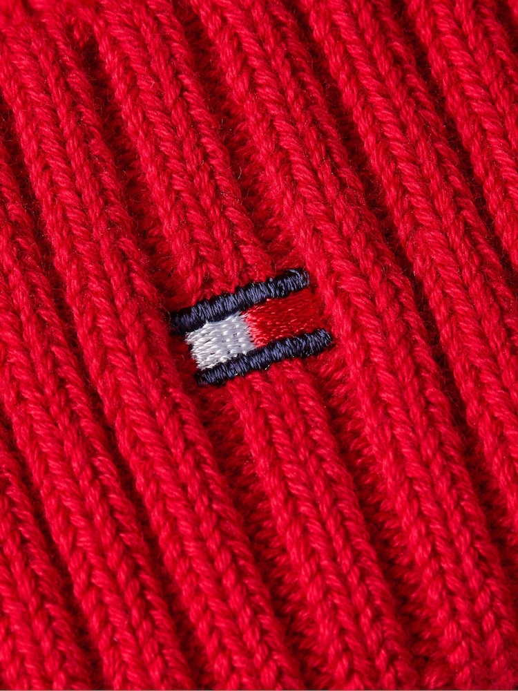 Tommy Hilfiger Red 100% Cotton Pom Pom Beanie - Image 5 of 5