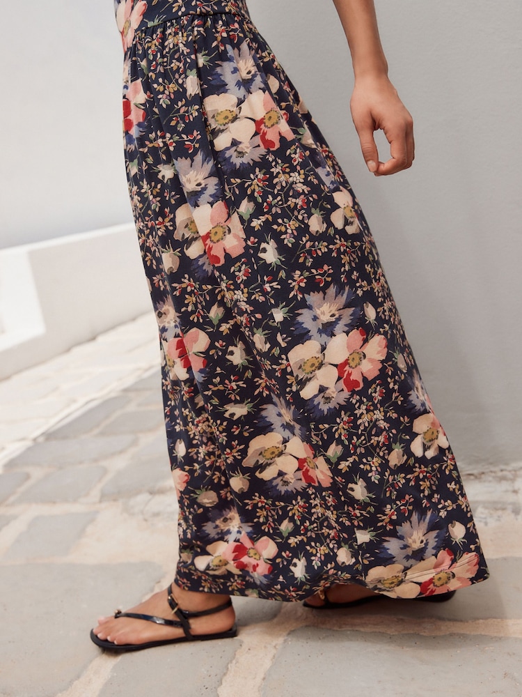 Zwart bloemenprint - Drop Waist Bandeau Maxi Length Jersey Dress - Image 6 of 6