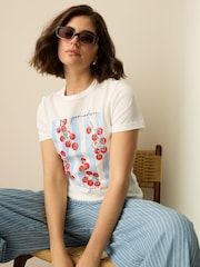 Graphic Tomato Print White Essential Pure Cotton Short Sleeve Crew Neck T-Shirt - Image 4 of 8