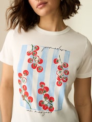 Graphic Tomato Print White Essential Pure Cotton Short Sleeve Crew Neck T-Shirt - Image 5 of 8