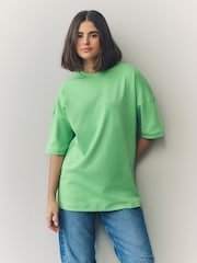 Bright Green 100% Cotton Relaxed Fit Heavyweight Longline Crew Neck T-Shirt - Image 1 of 7