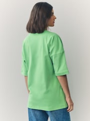 Bright Green 100% Cotton Relaxed Fit Heavyweight Longline Crew Neck T-Shirt - Image 2 of 7