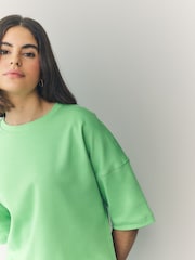 Bright Green 100% Cotton Relaxed Fit Heavyweight Longline Crew Neck T-Shirt - Image 4 of 7