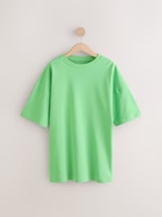 Bright Green 100% Cotton Relaxed Fit Heavyweight Longline Crew Neck T-Shirt - Image 5 of 7