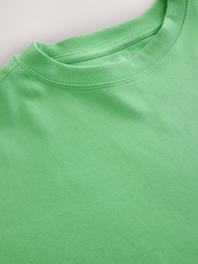 Bright Green 100% Cotton Relaxed Fit Heavyweight Longline Crew Neck T-Shirt - Image 7 of 7
