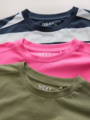 Pink/Cáqui/Stripe - Camisetas 100de algodão com gola redonda na altura do cotovelo, pacote 3 - Imagem 5 de 10