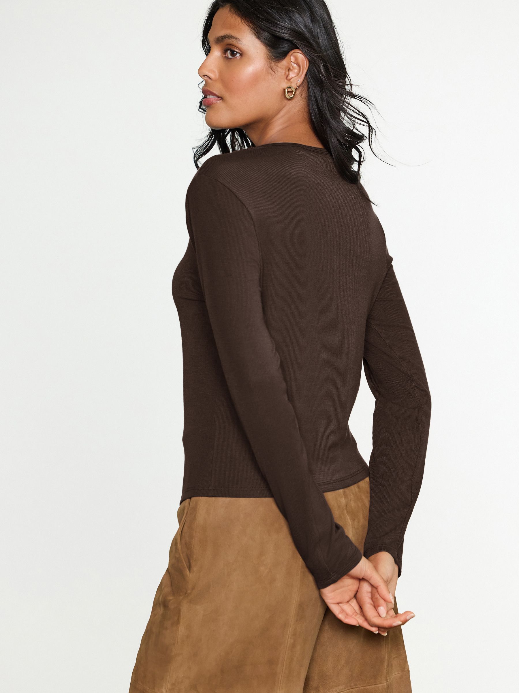 Buy Chocolate Brown Lightweight Ribbed Long Sleeve Cardigan with
