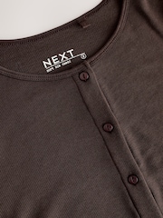 Chocolate Brown Soft Touch Ribbed Long Sleeve Button Through Cardigan with Containing TENCEL™ Lyocell - Image 6 of 7