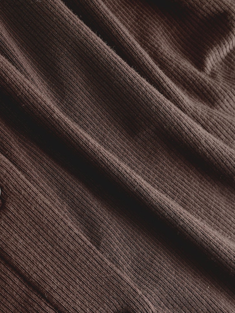 Chocolate Brown Soft Touch Ribbed Long Sleeve Button Through Cardigan with Containing TENCEL™ Lyocell - Image 7 of 7