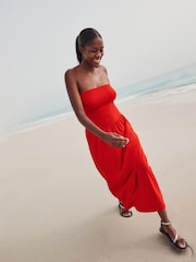 Red Drop Waist Bandeau Maxi Length Jersey Dress - Image 1 of 5