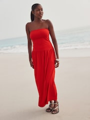 Red Drop Waist Bandeau Maxi Length Jersey Dress - Image 2 of 5