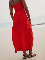Red Drop Waist Bandeau Maxi Length Jersey Dress - Image 3 of 5