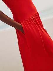 Red Drop Waist Bandeau Maxi Length Jersey Dress - Image 5 of 5