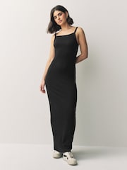 Black Strappy Maxi Length Ribbed Dress - Image 1 of 6