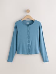 Blue Soft Touch Ribbed Long Sleeve Button Through Cardigan with Containing TENCEL™ Lyocell - Image 1 of 3