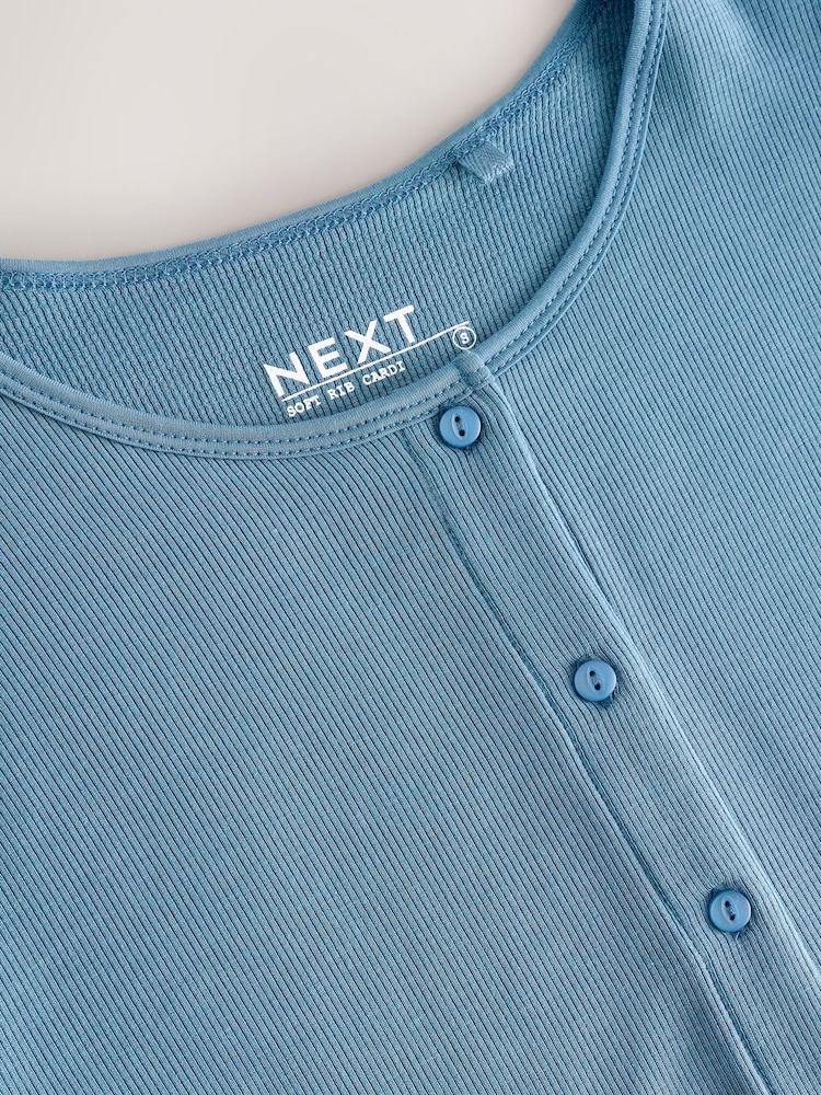 Blue Soft Touch Ribbed Long Sleeve Button Through Cardigan with Containing TENCEL™ Lyocell - Image 2 of 3
