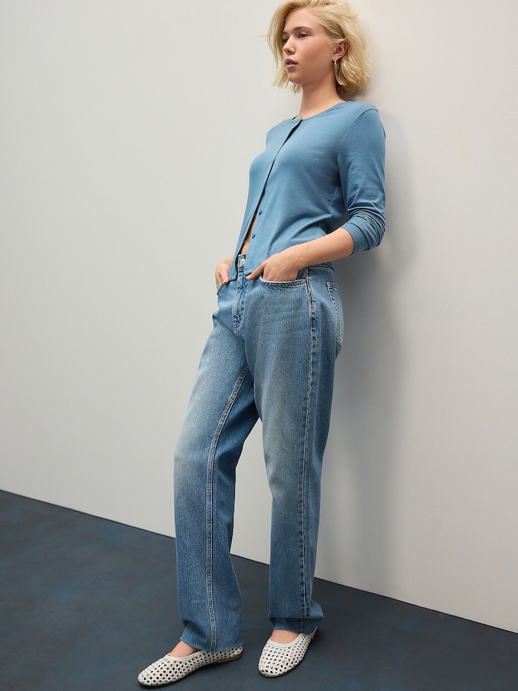 Azul - Soft Touch Lightweight Ribbed Long Sleeve Button Through Cardigan with TENCEL™ Lyocell - Imagen 2 de 8 Azul - Soft Touch Lightweight Ribbed Long Sleeve Button Through Cardigan with TENCEL™ Lyocell - Imagen 2 de 8