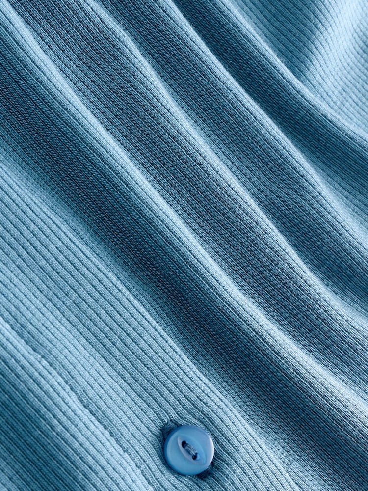 Blue Soft Touch Ribbed Long Sleeve Button Through Cardigan with Containing TENCEL™ Lyocell - Image 3 of 3