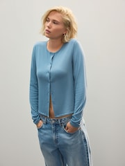Blue Soft Touch Ribbed Long Sleeve Button Through Cardigan with Containing TENCEL™ Lyocell - Image 4 of 8