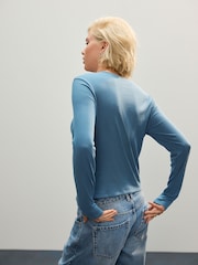 Blue Soft Touch Ribbed Long Sleeve Button Through Cardigan with Containing TENCEL™ Lyocell - Image 5 of 8