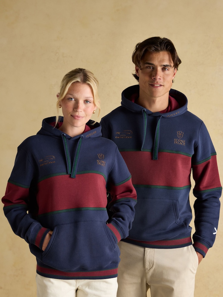 Joules Official Scone Navy Colourblock Hoodie - Image 1 of 8 Joules Official Scone Navy Colourblock Hoodie - Image 1 of 8