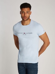 Tommy Hilfiger Blue Slim 100% Cotton T-Shirt With Embroidered Logo - Image 1 of 7