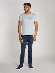 Tommy Hilfiger Blue Slim 100% Cotton T-Shirt With Embroidered Logo - Image 3 of 7