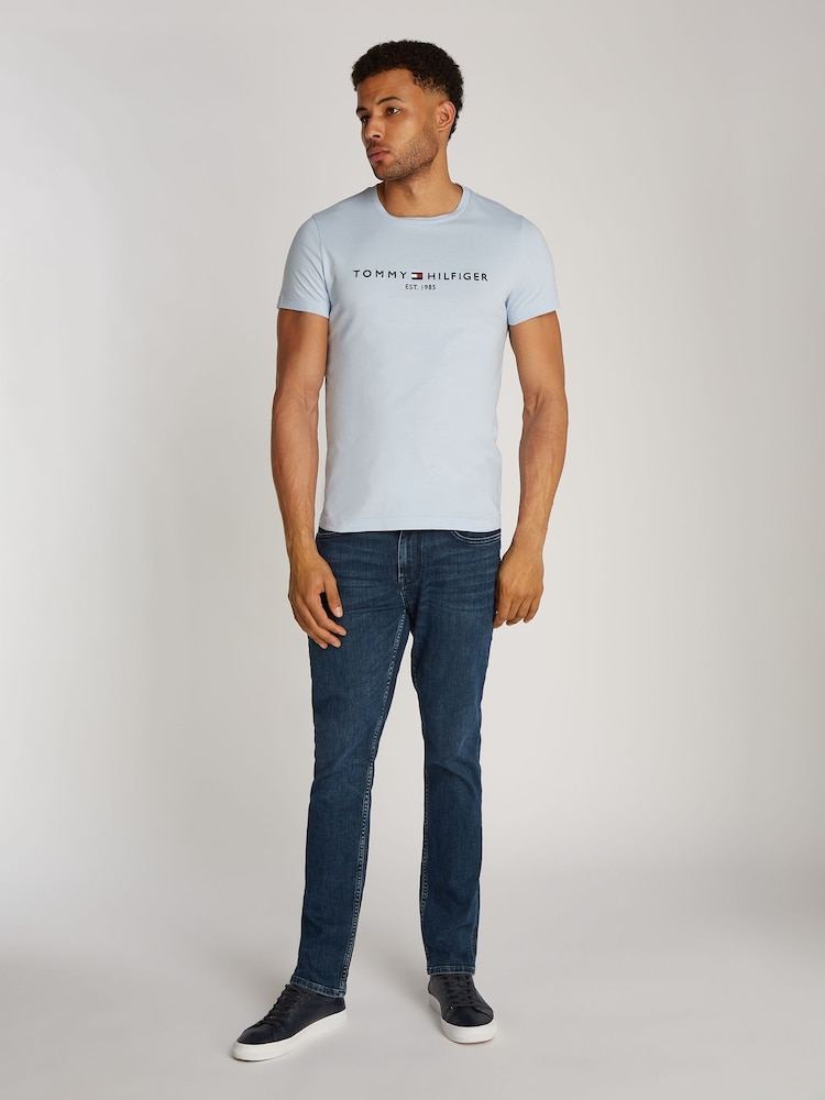 Tommy Hilfiger Blue Slim 100% Cotton T-Shirt With Embroidered Logo - Image 3 of 7