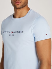Tommy Hilfiger Blue Slim 100% Cotton T-Shirt With Embroidered Logo - Image 4 of 7