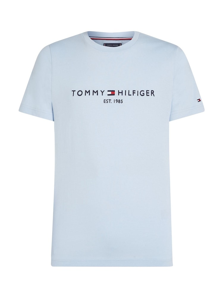 Tommy Hilfiger Blue Slim 100% Cotton T-Shirt With Embroidered Logo - Image 5 of 7