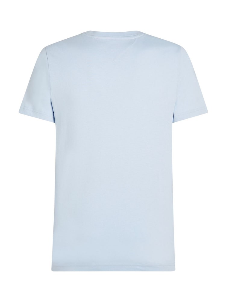 Tommy Hilfiger Blue Slim 100% Cotton T-Shirt With Embroidered Logo - Image 6 of 7