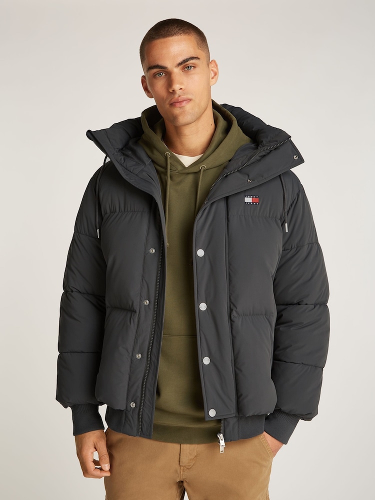 Tommy Jeans Black Relaxed Branded Puffer Jacket - Image 1 of 7