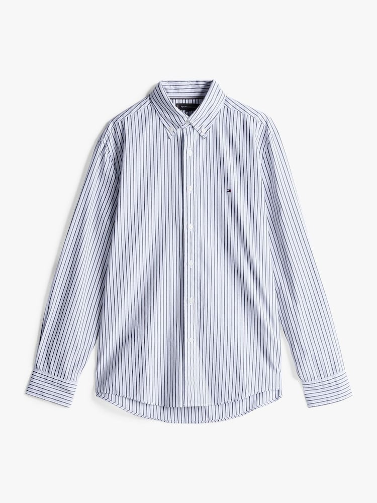 Tommy Hilfiger Blue Regular Fit Flex 100% Cotton Classic Poplin Stripe Shirt - Image 5 of 5