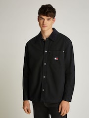 Tommy Jeans Black Relaxed Canvas 100% Cotton Corduroy Overshirt - Image 1 of 7