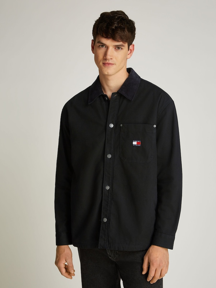 Tommy Jeans Black Relaxed Canvas 100% Cotton Corduroy Overshirt - Image 1 of 7