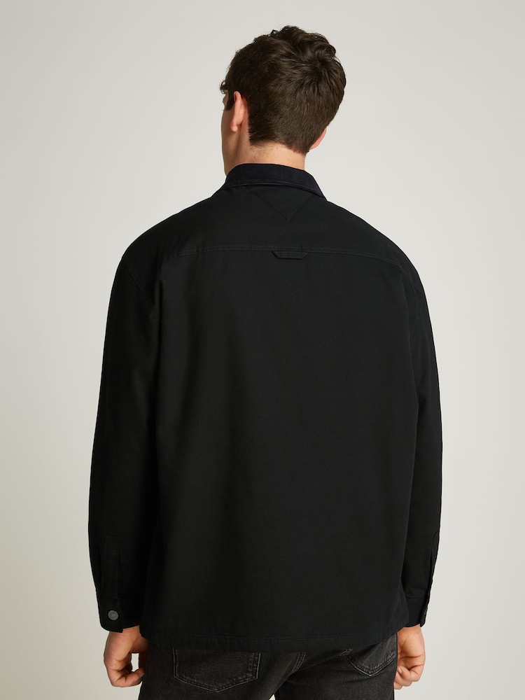 Tommy Jeans Black Relaxed Canvas 100% Cotton Corduroy Overshirt - Image 2 of 7