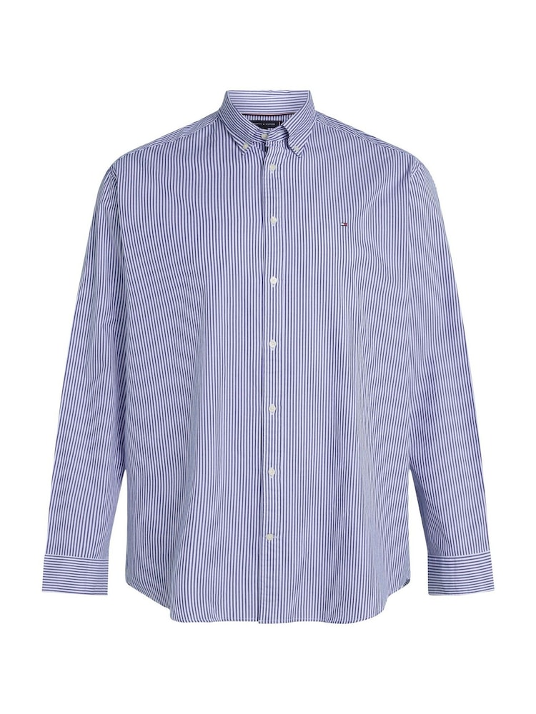 Tommy Hilfiger Blue Regular Fit Plus Flex Poplin Stripe 100% Cotton Shirt - Image 5 of 6