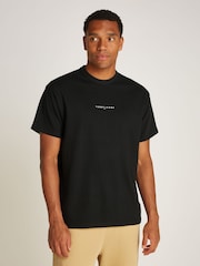 Tommy Jeans Black Relaxed Linear Logo 100% Cotton T-Shirt - Image 1 of 7