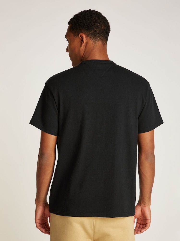 Tommy Jeans Black Relaxed Linear Logo 100% Cotton T-Shirt - Image 2 of 7