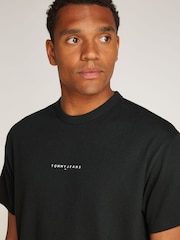 Tommy Jeans Black Relaxed Linear Logo 100% Cotton T-Shirt - Image 4 of 7