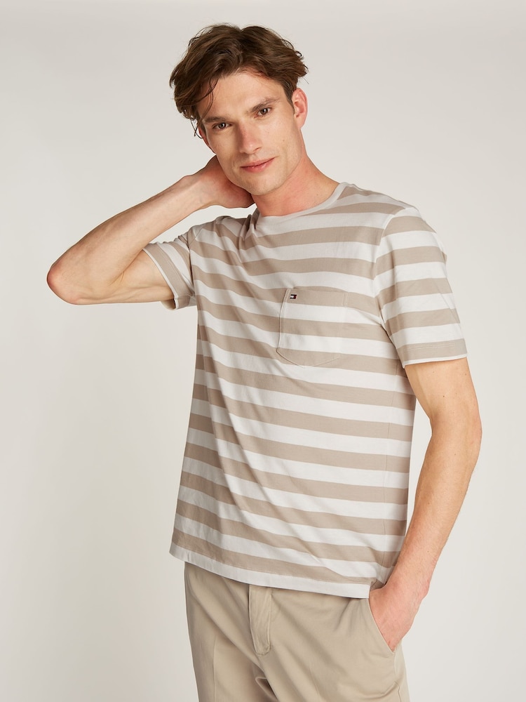 Tommy Hilfiger White Regular Fit Essential 100% Cotton T-Shirt With Patch Chest Pocket - Image 1 of 5