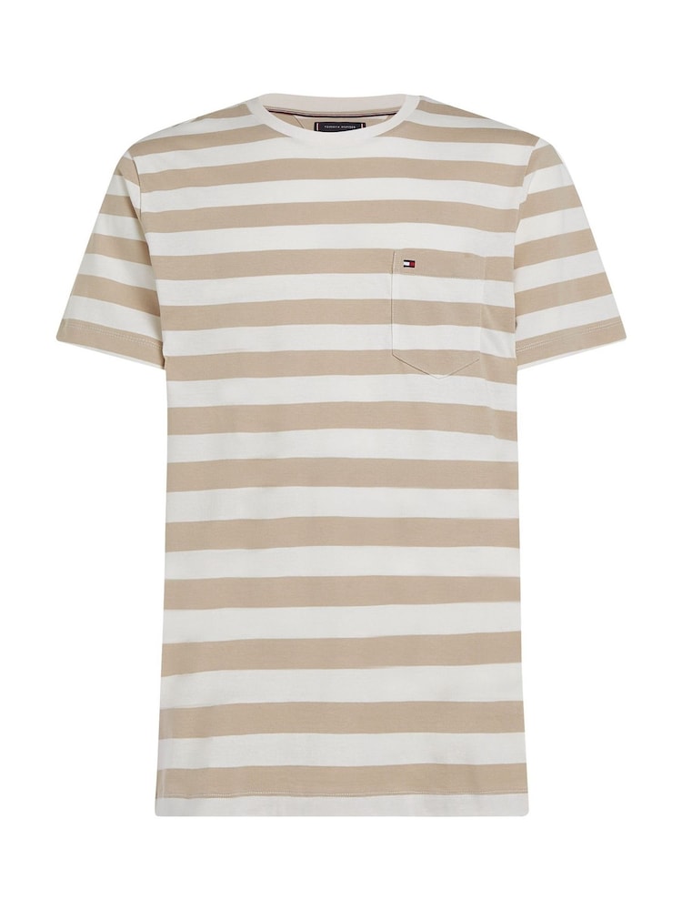 Tommy Hilfiger White Regular Fit Essential 100% Cotton T-Shirt With Patch Chest Pocket - Image 4 of 5